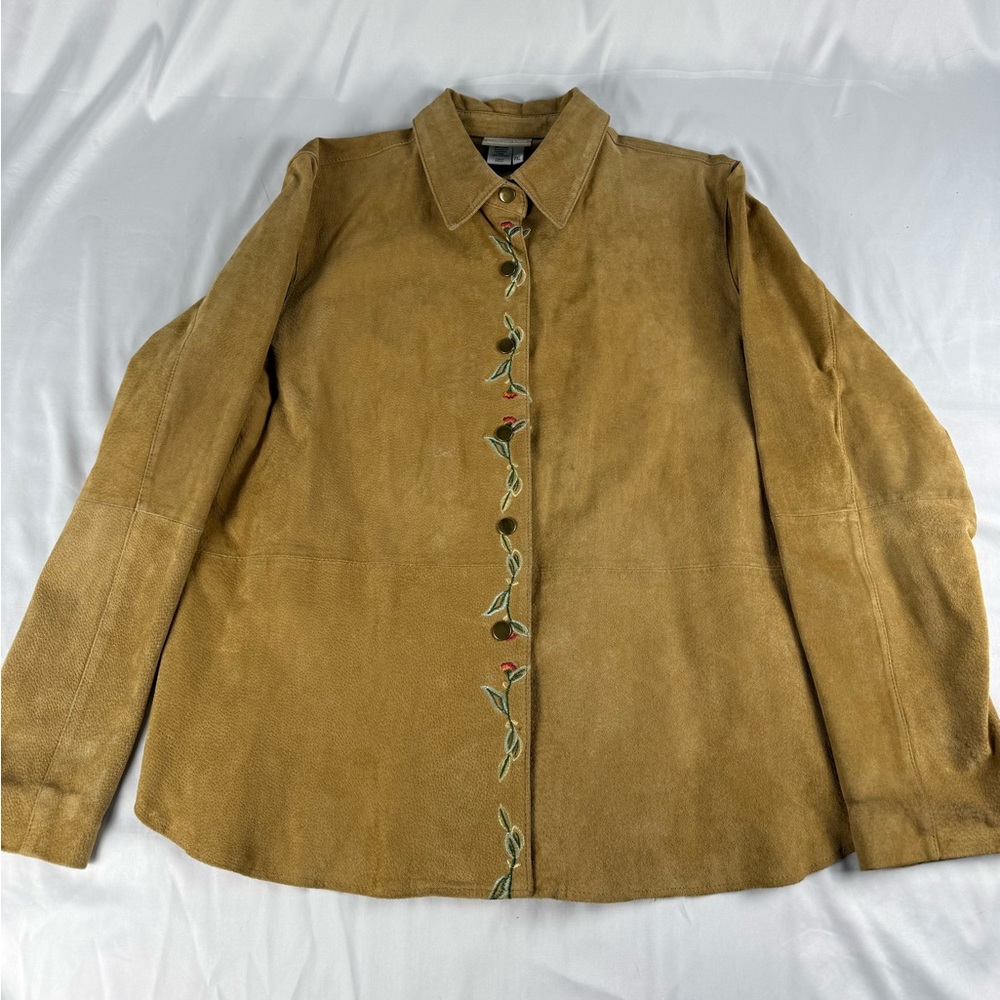 Coldwater Creek Brown Embroidered Leather Jacket
